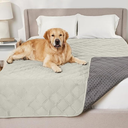 GORILLA GRIP Waterproof Dog Blanket 102x82 Leakproof Couch Cover for Dogs, Silicone Grip Backing, Protects Sofa, Sectional, Bed, Crate, Car & RV, Tear-Resistant Washable Senior Pet Blanket Light Taupe