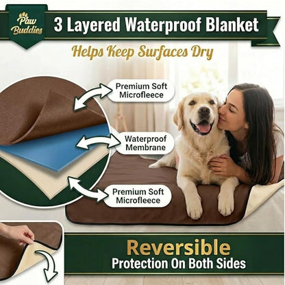 Paw Buddies Premium Waterproof Blanket 80"x90" Velvet-Feel Reversible Throw – Leakproof, Machine Washable Bed & Sofa King Size Protector for Couples, Pets & Travel + Bonus Small Blanket