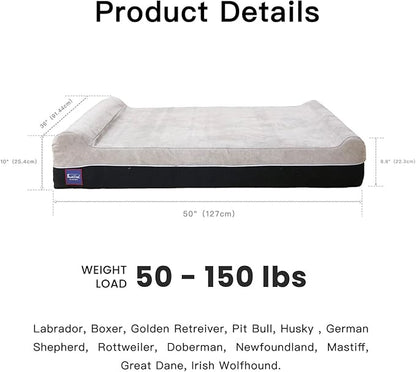 Laifug Orthopedic Memory Foam Extra Large Dog Bed Pillow(50"x36"x10", Slate Grey) Durable Water Proof Liner & Removable Washable Cover & Smart Design