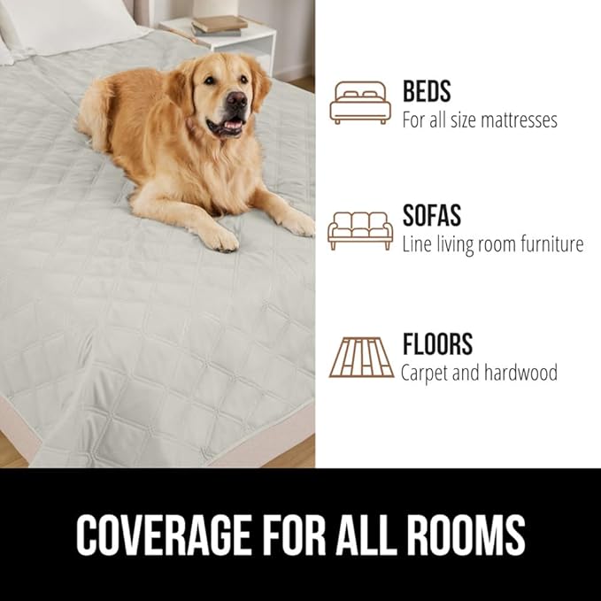 GORILLA GRIP Waterproof Dog Blanket 82x52, Leakproof Couch Cover for Dogs, Silicone Grip Backing, Protects Sofa, Sectional, Bed, Crate, Car & RV, Tear-Resistant Washable Senior Pet Blanket Light Taupe