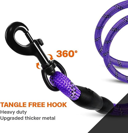Taglory Rope Dog Leash 6 FT with Comfortable Padded Handle, Highly Reflective Threads Leash and Anti-Tangle Clip for Walking Small Dogs, 3/8 inch, Purple