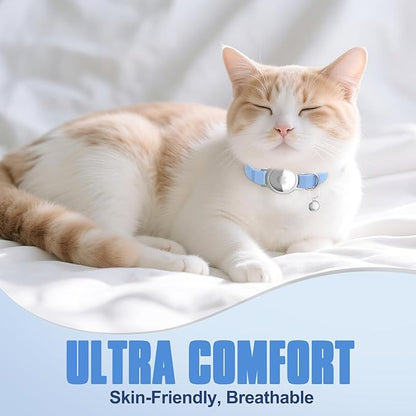 AirTag Cat Collar, Ultra Elastic Cat Tracker Collar, Airtag Holder Compatible with Apple Air Tag, [Lightweight & Scratch Resistant] Adjustable Stepless GPS Pet Collar for Cats Kittens, Blue