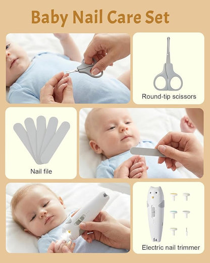 Lictin Baby Healthcare and Grooming Kit, 26 in 1 Rechargeable Nail Trimmer Electric Set,Safe File with Auto Light, Newborn Nursery Health Care Portable Safety Set for Infant Toddlers Boys Girls, Grey