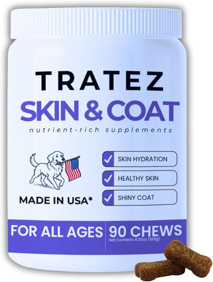 Skin and Coat Supplement for Dogs, 90 Soft Chews with Vitamin E and Essential Fatty Acids (Omega 3, Omega 6 and Omega 9 Fish Oil), Advanced Formula with Anti-inflammatory Properties