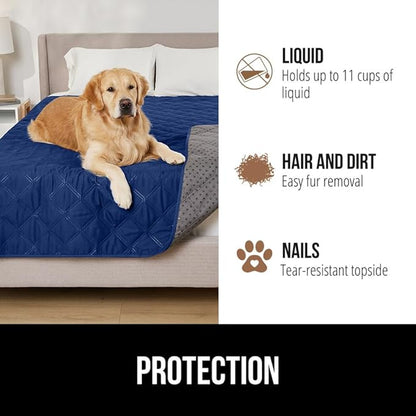 GORILLA GRIP Waterproof Dog Blanket, Leakproof Couch Cover for Dogs, Silicone Grip Backing, Protects Sofa, Sectional, Bed, Crate, Car & RV, Tear-Resistant Washable Senior Pet Blanket, 30x70 Navy