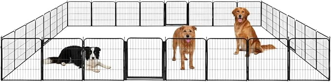 Outdoor Dog Playpen - 32 inch, 32 Panels for Small and Medium Size Dogs - Heavy Duty Metal Pet Fence with Black Anti-Rust Coating - Portable Exercise Play Pen for RV, Camping, and Yard