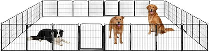 Outdoor Dog Playpen - 32 inch, 32 Panels for Small and Medium Size Dogs - Heavy Duty Metal Pet Fence with Black Anti-Rust Coating - Portable Exercise Play Pen for RV, Camping, and Yard