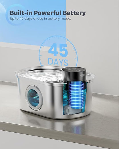 Wireless Cat Water Fountain: Battery Operated Stainless Steel Pet Fountain, Automatic Cordless Water Dispenser Indoor, Metal Bottle for Drinking, Rechargeable Dog Water Bowl(6 Filters+ 3 Sponges)