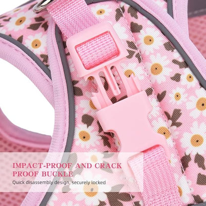 Small Dog Harness Black Daisy Flowers No Pull Reflective Step in Vest Harness Mesh Padded Soft Harness for Small Medium Dogs Cats