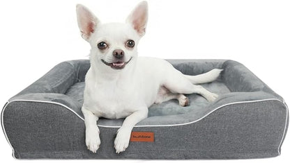 Orthopedic Dog Bed for Small Dogs,Cooling Gel Memory Foam Pet Sofa with Removable Washable Cover,Egg Crate Foam Bolster,Waterproof,Joint Pain Relief,24"x18"x6",Dark Grey