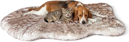 Faux Fur Dog Bed for Large Dogs, Fluffy Luxury Dog Mattress, Fuzzy Dog Bed Mat Soft Flat Dog Beds, Extra Large Plush Orthopedic Dog Bed, Washable and Waterproof Pet Dog Mat Bed, Brown, 40"