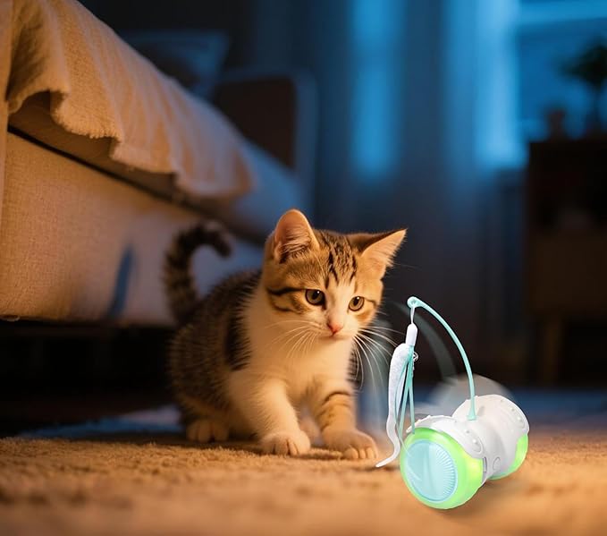 Remote Control Cat Toy with Auto Mode - Interactive Cat Toy Feather for Indoor, Moving Cats Catnip Toys & LED to Keep Bored Cats Active & Entertained