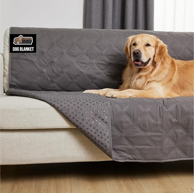 GORILLA GRIP Waterproof Dog Blanket, 82x68, Leakproof Couch Cover for Dogs, Silicone Grip Backing, Protects Sofa, Sectional, Bed, Crate, Car & RV, Tear-Resistant Washable Senior Pet Blanket, Charcoal