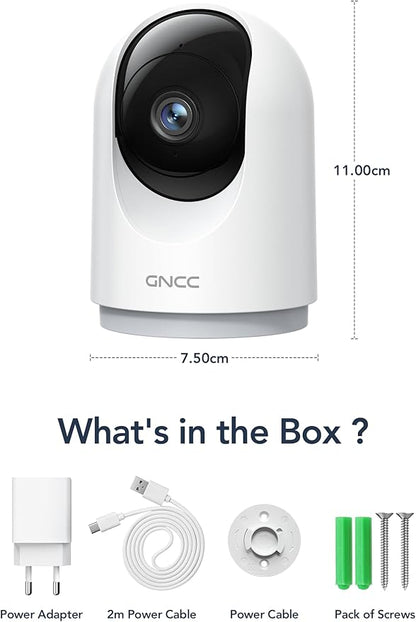 GNCC Indoor Security Camera, 2K Cameras for Home Security with Motion Detection, Baby/Pet Camera with Phone App, Night Vision, 2-Way Audio, TF/Cloud Storage, Works with Alexa & Google Home, 2.4G WiFi