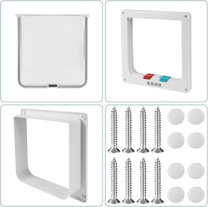 Cat Door- 4-Way Locking Option, Weatherproof & Secure Cat Flap with Easy Installation Kit for Interior/Exterior Doors and Walls (XL)