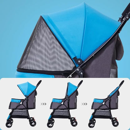 4 Wheels Pet Stroller,Easy-Foldable Dog Cat Cage Jogger Stroller with Weather Cover for All-Season,Storage Basket and Visible Mesh for Small/Medium Pets up to 33lbs (Black)