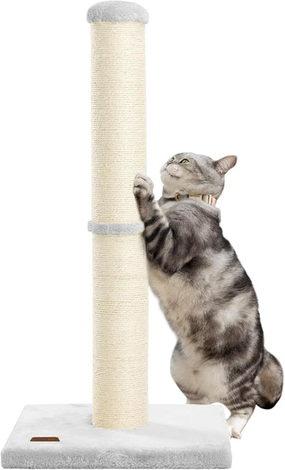 Karolpar 34inch Cat Scratching Post with Natural Sisal Rope 4.3Inch Large Diameter Scratcher Post Tree for Indoor Cats Grey