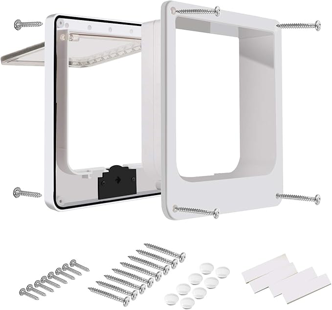 CEESC Large Cat Door for Interior/Exterior Door, Weatherproof, White, Rotary 4 Way Locking Pet Door for Cats & Dogs with Circumference < 23.62", Upgraded Version