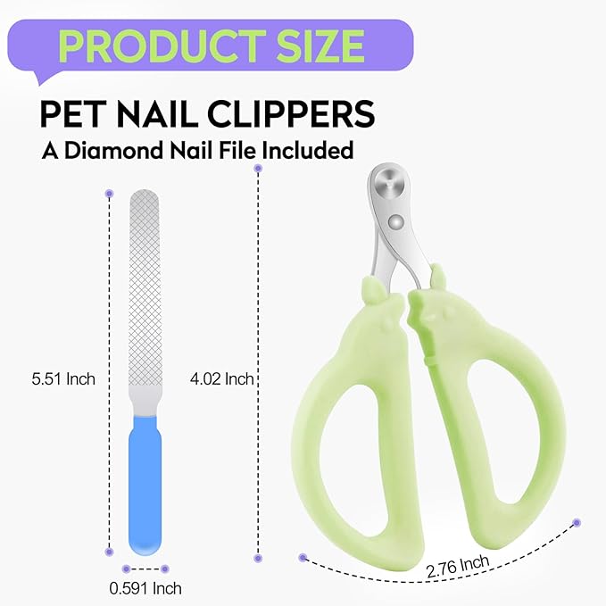 Cat Nail Clippers with Nail File, Kitten Claw Nail Clippers for Trimming, Stainless Steel Pet Bearded Nail Clippers Tool for Dragon, Guinea Pig, Rabbits, Birds, Ferret Small Breed Animals(Pink/Green)