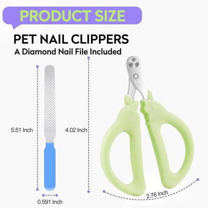Cat Nail Clippers with Nail File, Kitten Claw Nail Clippers for Trimming, Stainless Steel Pet Bearded Nail Clippers Tool for Dragon, Guinea Pig, Rabbits, Birds, Ferret Small Breed Animals(Pink/Green)