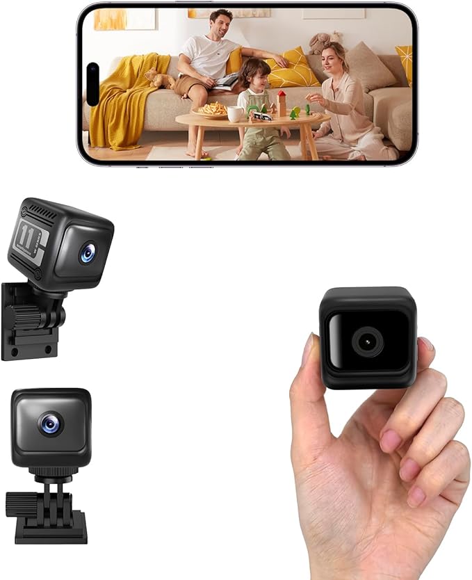 Mini Security Camera, 1080p HD Wireless Indoor Cam with 6-Hour Battery & No WiFi Needed for Recording, AI Motion Detection Night Vision for Home, Office, Baby and Pet Monitoring,Black