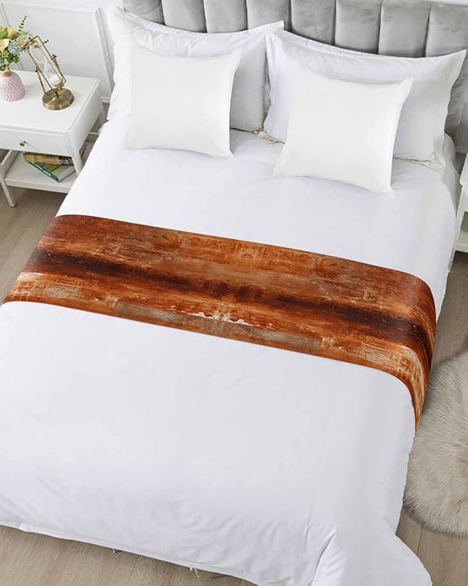 Burnt Orange Bed Runner for Cal.King Size Bed, Abstract Decorative Bed Scarf Throws for Foot of Bed, Oil Modern Painting Luxury Bedding Protector Slipcover Bed Runners for Home, 102 x 20 Inch