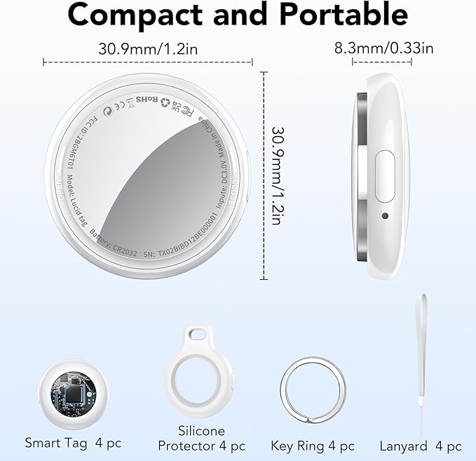 2026 New [Apple MFi Certified] (iOS Only) Tracker Tags-4 Pack, Bluetooth Tracker for Apple Find My, Replaceable Battery, Key Finder and Item Locator Smart Tag for Keys, Bags, Luggage, etc (White)