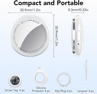 2026 New [Apple MFi Certified] (iOS Only) Tracker Tags-4 Pack, Bluetooth Tracker for Apple Find My, Replaceable Battery, Key Finder and Item Locator Smart Tag for Keys, Bags, Luggage, etc (White)