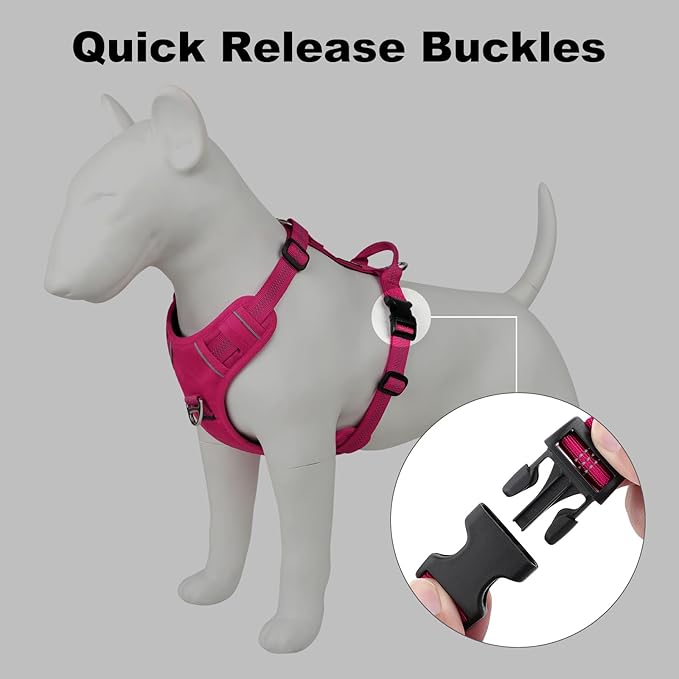 Plutus Pet No Pull Dog Harness, Reflective Adjustable Dog Vest Harness with Handle, Escape Proof, Soft Padded for Small Medium Large Dogs (Hot Pink, L)
