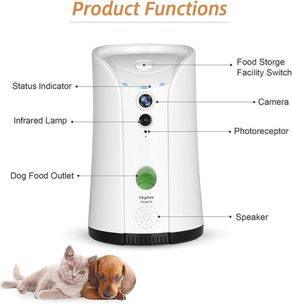 Dog Camera Treat Dispenser,WiFi Full HD Pet Camera with Two-Way Audio and Night Vision,Compatible with Alexa (2.4G WiFi ONLY) (Petalk AI)