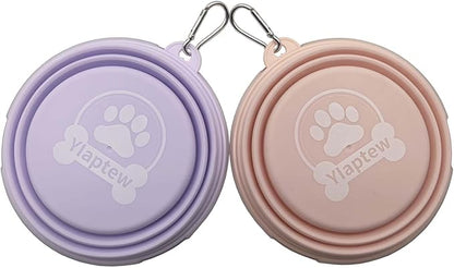 Medium Collapsible Dog Bowl 23oz,2 Pack Portable and Foldable Pet Travel Bowls with 2 Carabiners & Lids for Dogs Cats and Small Animals (Macaron Purple+Pink, 650ml)