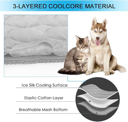 SOMOYA Dog Self Cooling Mat Pet Washable Cooling Pads Blanket Sleeping Kennel Mat,Ice Silk Sleep Mat Pad Non-Toxic Breathable Sleep Bed Beach for Large Dogs Cats (Grey, 27.5x39.4 in)