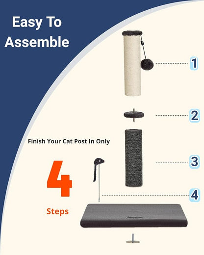 Happi N Pets 29.5" Tall Cat Scratching Post, Cat Scratcher for Indoor Cats, Sisal Scratch Post & Carpet Post in One, Stable Cat Scratch Post with Two Toys, Extra Free Toy, Smokey Gray