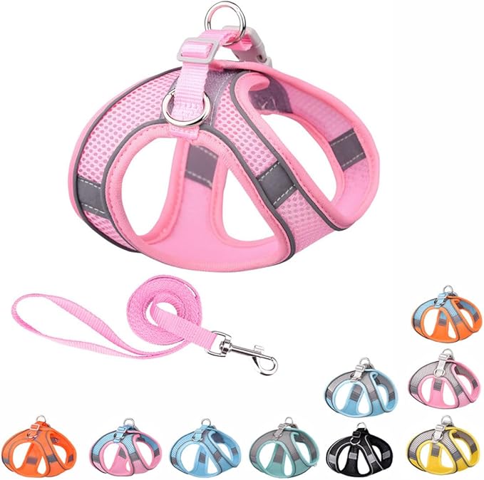 Medium Dog Harness and Leash Set, No-Pull Puppy Harness for Outdoor Walking, Breathable Mesh Reflective Dog Vest for Small Medium Breed Pet Dogs, Pink L
