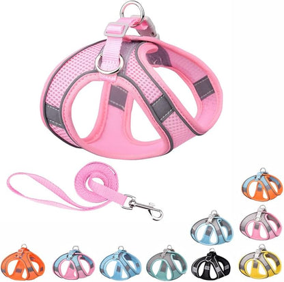 Medium Dog Harness and Leash Set, No-Pull Puppy Harness for Outdoor Walking, Breathable Mesh Reflective Dog Vest for Small Medium Breed Pet Dogs, Pink L