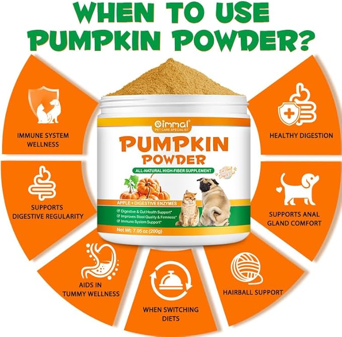 Pumpkin Powder for Dogs, Dog Supplement Support Immune Function & Disgestive, Gut Health Support, Pet Supplies Pumpkin Powder Helps with Stool, Diarrhea, Constipation Relief - 7.05 oz(200g)