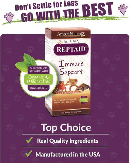 AMBER NATURALZ Reptaid Herbal Supplement for Small Reptiles | Herbal Pet Supplement for Immune Support | for Reptiles Under 250g | 1 Fluid Ounce Glass Bottle | Manufactured in The USA