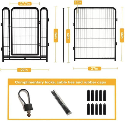 Getlay 56 in(H) Dog Fence Outdoor for Yard，Wide Door Low Threshold, Decorative Garden Fence Panels, 10 Panels Total 22.1 Ft(L)，No Dig Fencing for Dogs, Black