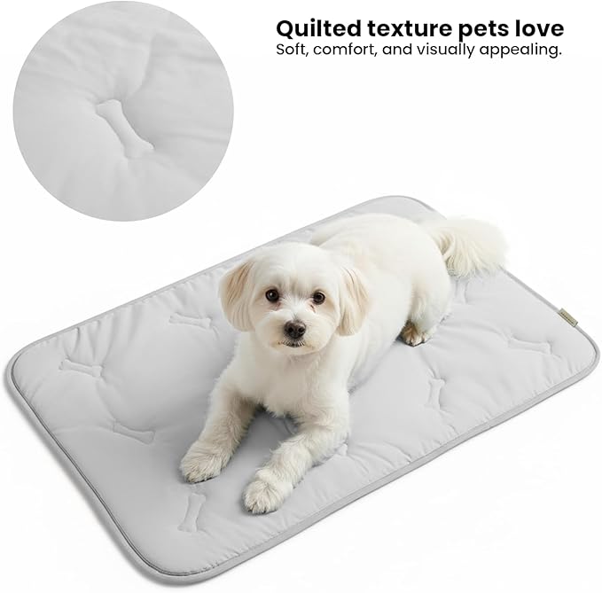 Self Cooling Mat for Dogs & Cats, 35x23 Soft Breathable Cold Crate Pad for Pet, Portable Washable Kennel Bed for Outdoor Summer with Non-Slip Bottom and Chill Cool Fiber, Light Gray