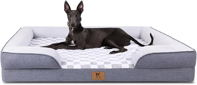 KSIIA Waterproof Dog Bed Orthopedic for XXL Senior Dog Couch with Sides, Extra Thick Supportive Pet Bed Sofa with Soft Plush Cover and Non-Slip Bottom, 53 x 40 Inch, Grey