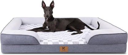 KSIIA Waterproof Dog Bed Orthopedic for XXL Senior Dog Couch with Sides, Extra Thick Supportive Pet Bed Sofa with Soft Plush Cover and Non-Slip Bottom, 53 x 40 Inch, Grey