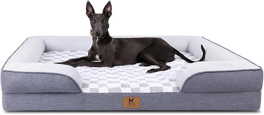 KSIIA Waterproof Dog Bed Orthopedic for XXL Senior Dog Couch with Sides, Extra Thick Supportive Pet Bed Sofa with Soft Plush Cover and Non-Slip Bottom, 53 x 40 Inch, Grey