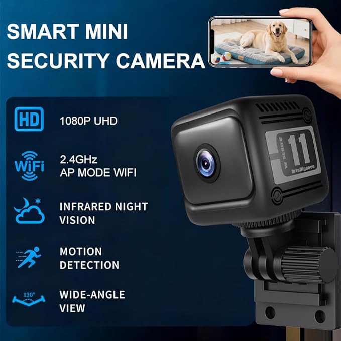 Mini Security Camera, 1080p HD Wireless Indoor Cam with 6-Hour Battery & No WiFi Needed for Recording, AI Motion Detection Night Vision for Home, Office, Baby and Pet Monitoring,Black