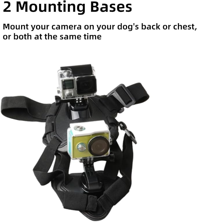Dog Harness Mount for Camera, Adjustable Dog Harness Vest with Pet Chest and Back Fixation Mouting Base for Gopro Hero, Compatible with Osmo Action and Insta360, Suitable for Medium Large Dogs
