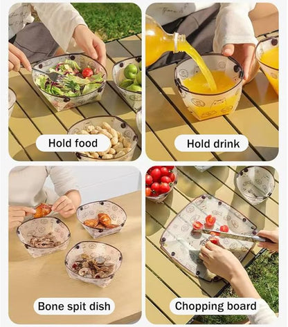 MIUPOO Collapsible Bowl Plate Cup Set,Portable Mess Kit,Food Grade Material Free Folding Plate for Lunch Family Picnic,Collapsible Set of 12, 3 Sizes.