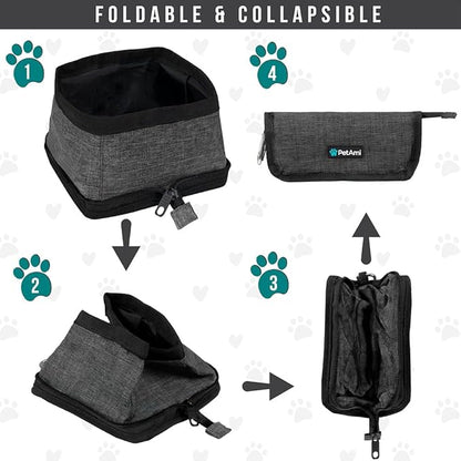 PetAmi Collapsible Dog Bowls 2 Pack, Food and Water Bowls Travel Set, Portable Pet Dish No Spill, Foldable Lightweight BPA Free Leakproof, Camping Hiking Walking Outdoor Gear Accessories, Stripe Black