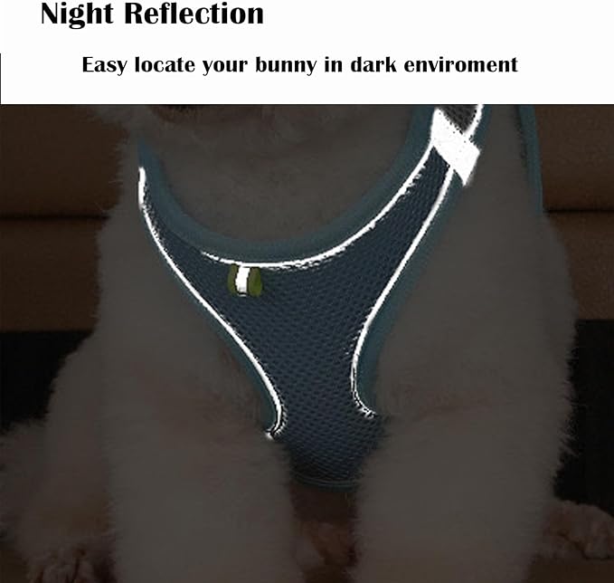 Rabbit Harness and Leash Set Escape Proof, Adjustable Soft Padded Vest, Breathable Mesh Bunny Harness with Reflective Strap, Safe for Small Animals(Blue,M)