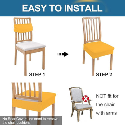 Smiry Waterproof Seat Covers for Dining Room Chairs Set of 8, Stretch Jacquard Removable Washable Chair Seat Slipcovers Protector, No Rear Covers, Mustard Yellow