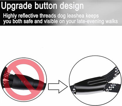 6 FT Heavy Duty Dog Leash, Premium Quality Strong Training Rope Slip Leash with Comfortable Padded Handle and Highly Reflective Threads for Small Medium and Large Dogs- Black