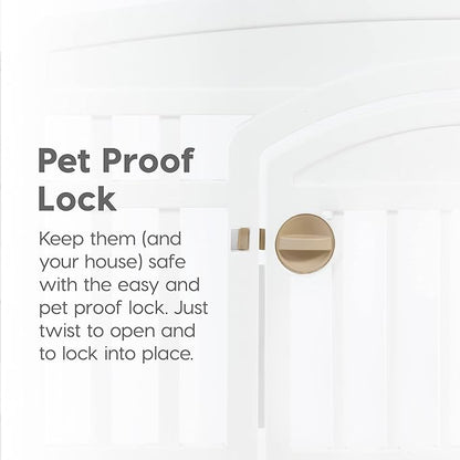 IRIS USA Dog Playpen with Door, 34” 8 Panel Pet Exercise Pen – Indoor Outdoor Puppy Play Pen, Portable Plastic Pet Fence for Small Medium Dogs, Foldable 63” x 63” x 34”, White